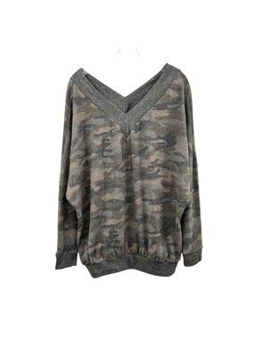 Camouflage Lightweight Sweatshirt P & Rose V-Neck Gray/Green Size Medium